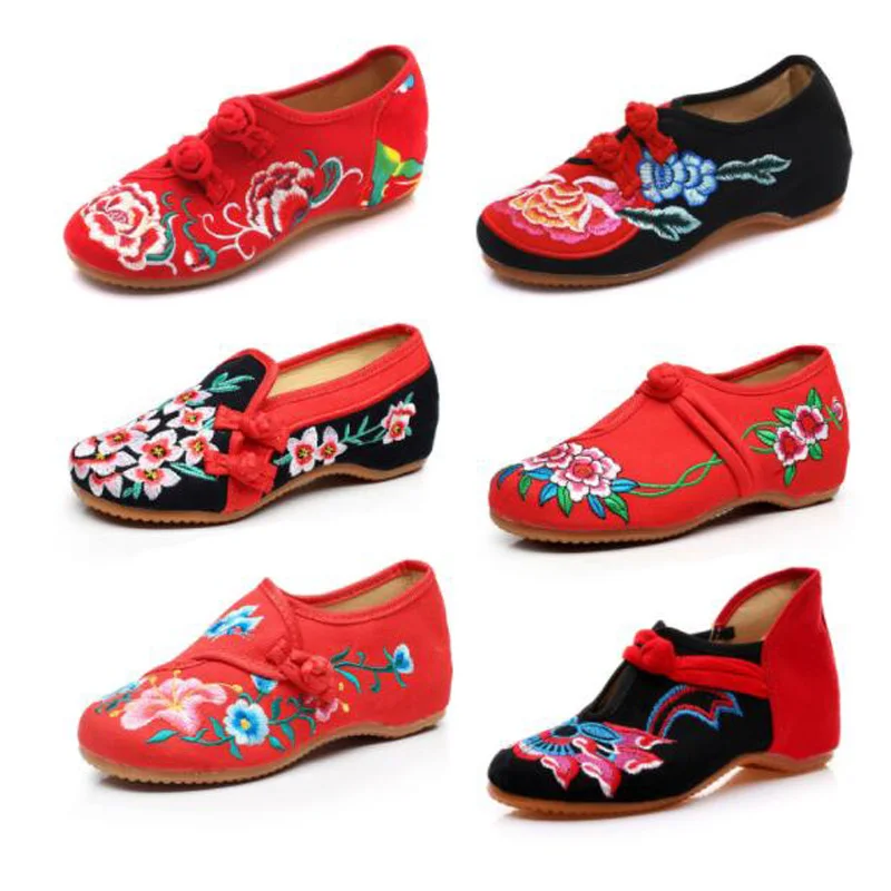 Ботинки в китайском стиле Для женщин с вышивкой обувь тканевым верхом цветочным