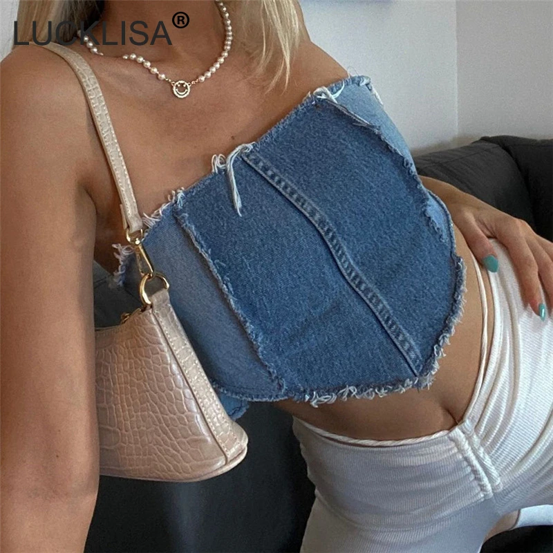 

Design sense stitching cowboy worn irregular vest street fashion slim sling tide
