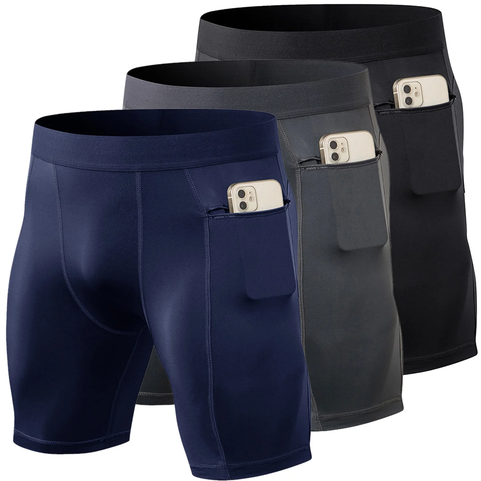 

2021 Новые 3 шт Компрессионные шорты для бега с карманом для спортзала шорты для активных тренировок мужские