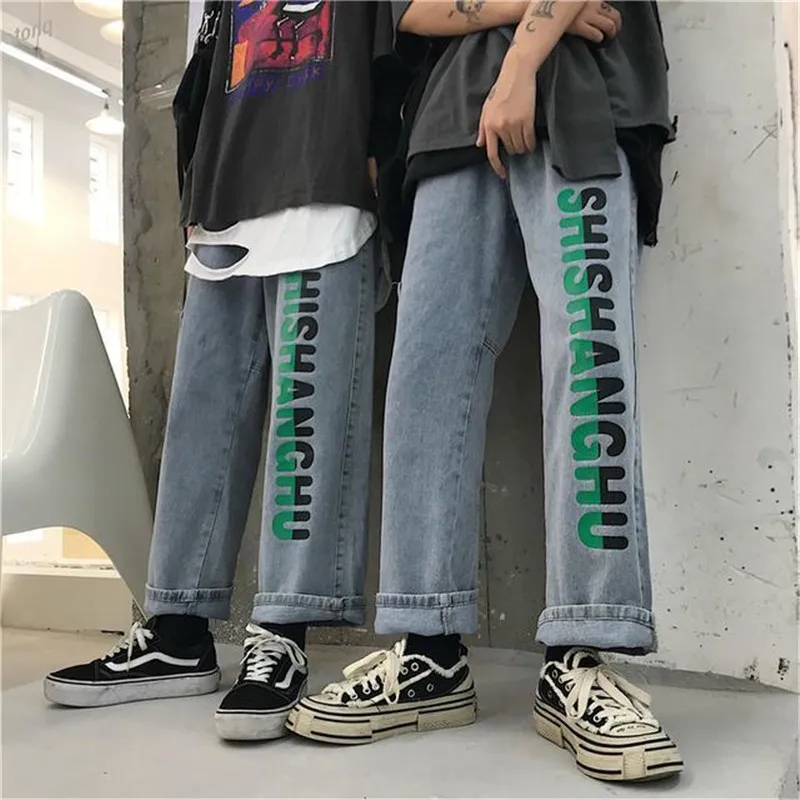 

Dinosaur Jeans Men Letter Print Cargo Pants Fashion Retro Baggy Hip Hop Jeans Harajuku High Street Casual Pant Streetwear Males