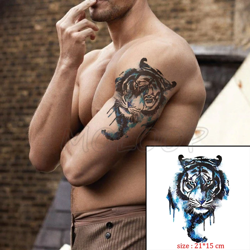 Fake tattoo waterproof temporary tiger head big cat animal tatoo sticker body art flash tatto for kid boy man girl woman | Красота и