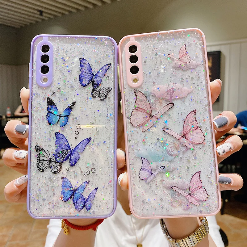 

Cases For Samsung A32 Cases Funda Samsung A51 A52 A31 A71 A72 A21S A12 A50 S21 Ultra Plus S20 FE Silicon Glitter Butterfly Cover