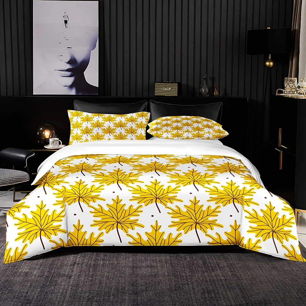 Постельное белье просто в скандинавском стиле пододеяльник с рисунком листьев