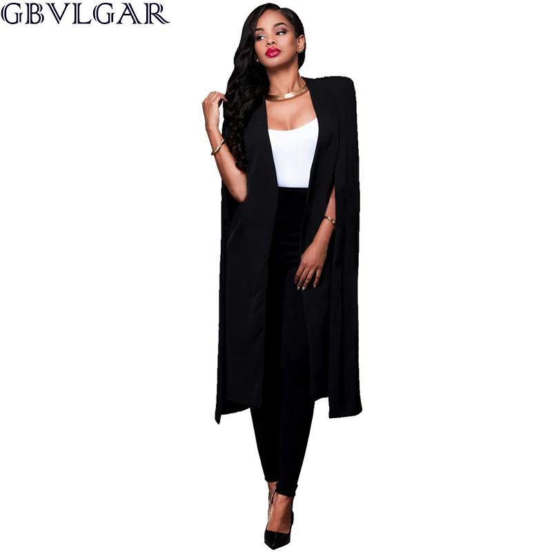 

GBVLGAR 2020 Fashion Women Long Coat Cloak Cape Slim Solid Grace Elegant Suit Jacket Trench Poncho Outwear Tops Office Lady