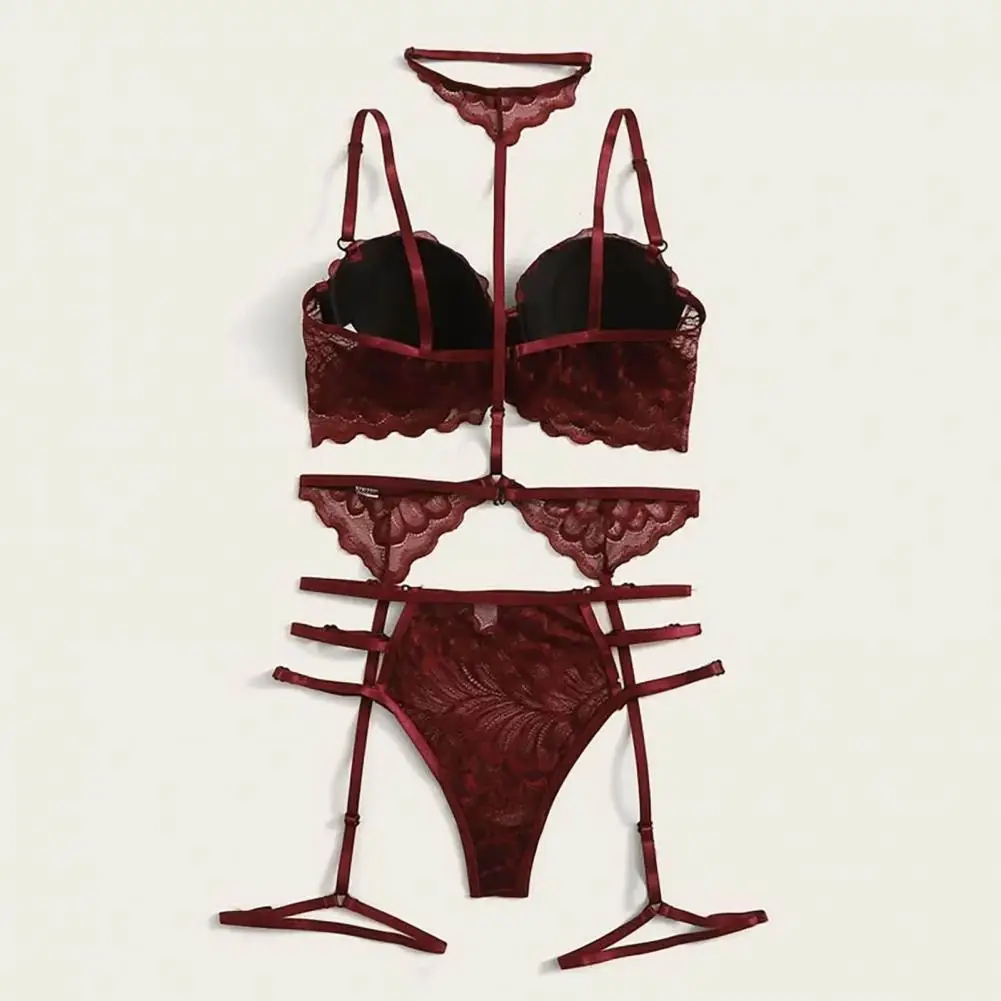 

Comfortable 1 Set Beautiful Brassiere Panty Garter With Choker Multi Colors Woman Bra Panty Garter With Choker for Women