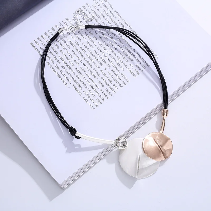 

ELOYHI Women Necklace Geometric Top Quality Double Collar Leather Choker For Lady Punk Trendy Neckalce&Pendants Gift