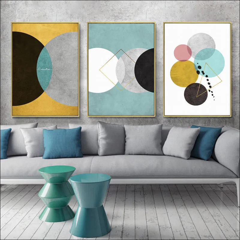 

modern home deco Geometric yellow abstract art canvas wall painting North Europe poster corridor living room decoration painting