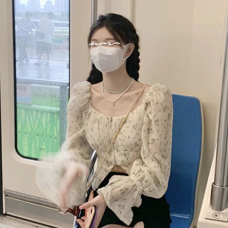 Рубашка из французского шифона короткий топ женская дизайнерская рубашка с