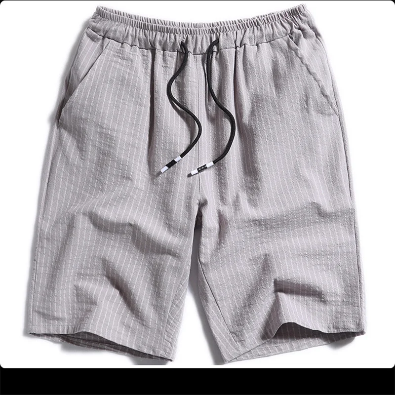 

2021 new men's cotton five-point pants striped shorts men's loose pajama pants sports pants home pants tide elastic waist