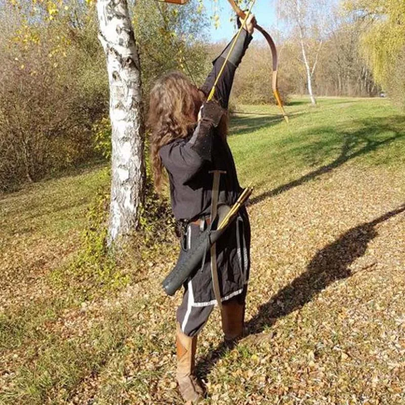 Medieval Leather Vintage Arrow Quiver Bow Holder Cosplay Archer Hunter Larp Props Steampunk Recurve Bow Hunt Shoot Bag For Adult images - 6