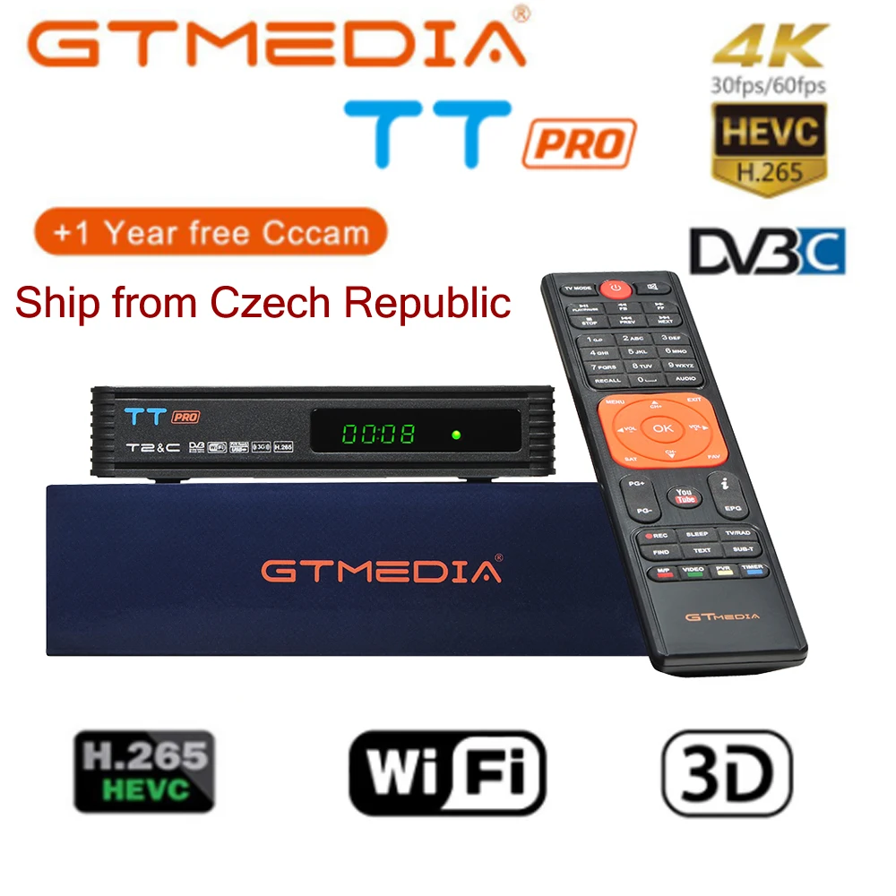 TT PRO With Wifi GTMEDIA TT PRO DVB-T2/кабельный цифровой приемник спутниковый DVB-T2 ТВ-тюнер Wifi бесплатный цифровой рецептор HD 1080P ТВ приставка Восточной Европы - Цвет: TT PRO With Wifi