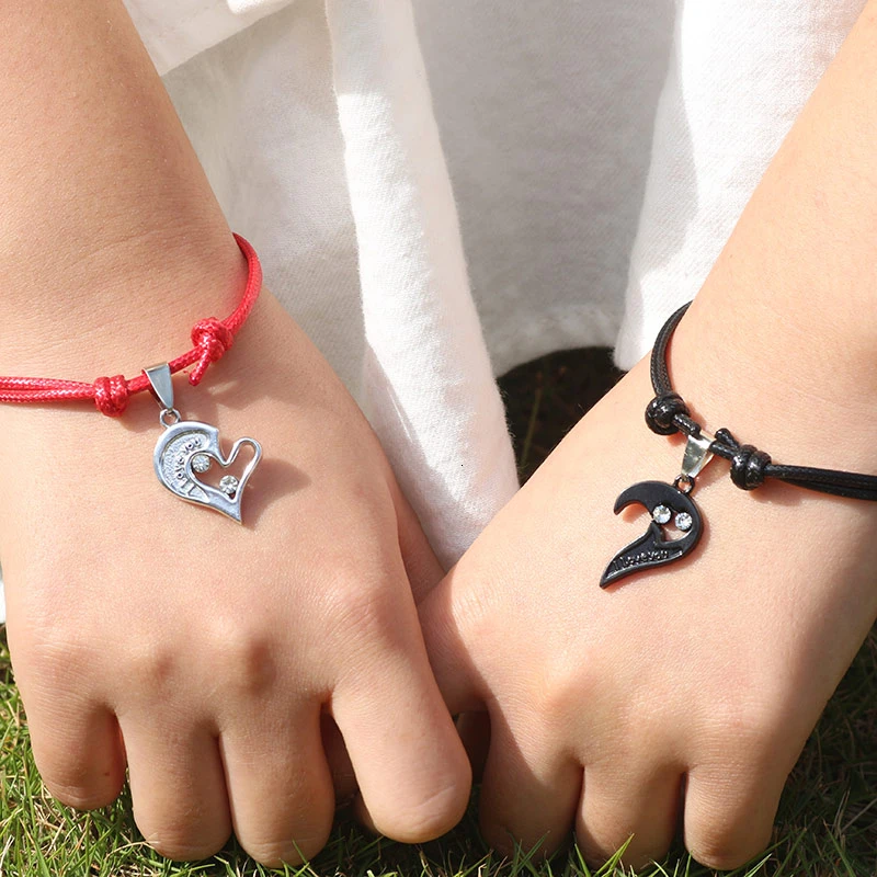 Цветной кожаный браслет сделай сам для пар в форме сердца кулон пазл с