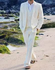 Пиджак и брюки ANNIEBRITNEY, повседневные льняные, цвета слоновой кости, 2019, лето мужские свадебные костюмы, на заказ, набор смокингов