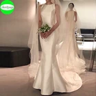Женское свадебное платье с юбкой-годе, белое атласное платье невесты, дешевое свадебное платье, лето 2021
