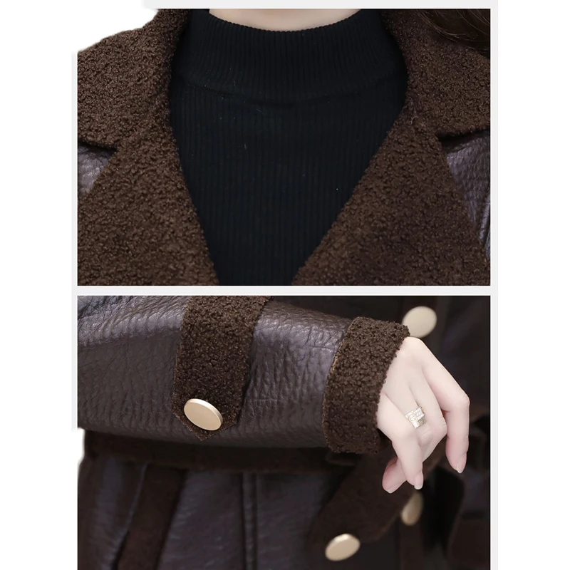 Trending Products Classic Leather Jacket Elegant Women Blazer Korean Fashion Clothing Autumn Parkas Ladies  Lamb Fur Collar 2022