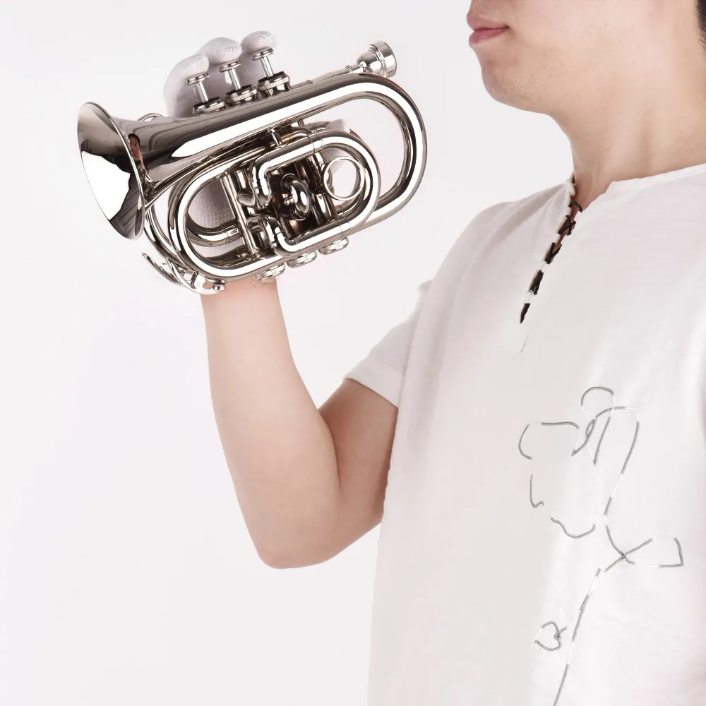 Muslady Mini Pocket Trumpet Bb Flat Brass Material Wind Instrument with Mouthpiece Gloves Cleaning Cloth Carrying Case | Спорт и