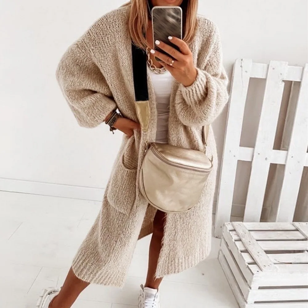 

2021 Long Cardigan Women Sweater Autumn Winter Batwing Sleeve Sweater Oversized Knitted Jacket Loose Ladies pockets Cardigans