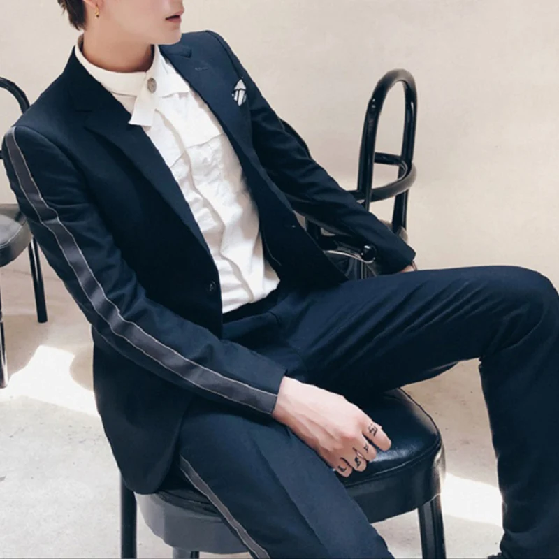 

2022 Black Fashion Tuxedo Men Wedding Suits Set Casual Custom Man Slim Fit Men Suit 2 Piece Stylish Young Men Groom