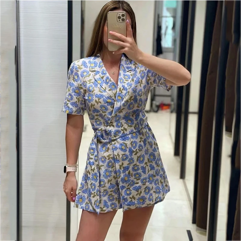 

Женский Осенний блейзер из хлопка и льна с цветочным принтом