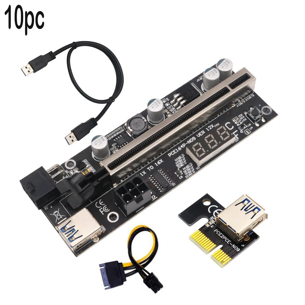 

1-10 шт. PCIE Riser 009S Plus Riser PCI E PCI Express X1 до X16 Dual 6Pin для графической карты GPU Miner Mining с датчиком температуры