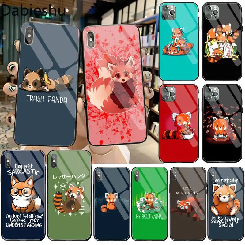 Мягкий чехол для телефона с милыми животными красная панда закаленное стекло iPhone