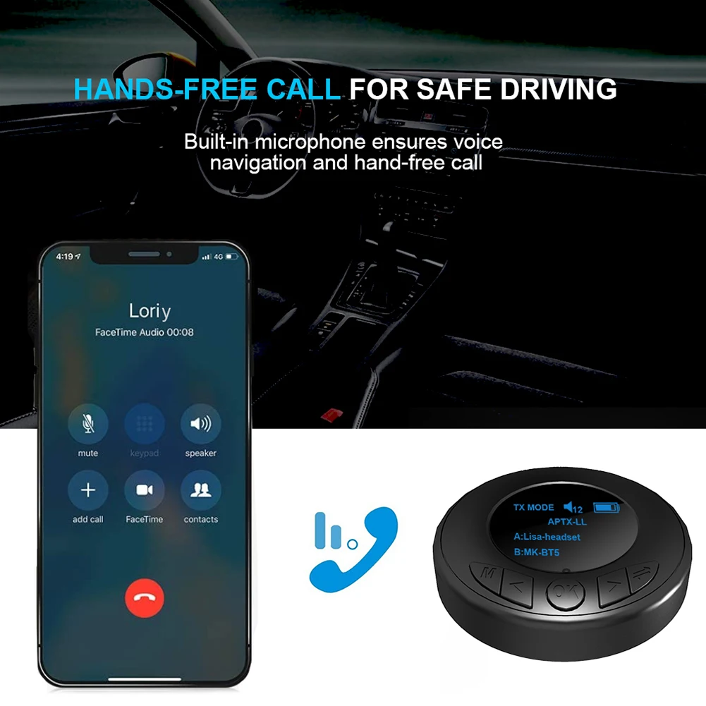 

B3 Receiver Transmitter OLED Display Handsfree Calling Adapter 2 in1 AUX Wireless Audio Music Dongle for TV PC Speaker