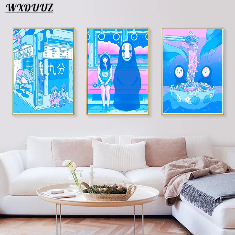 Постер в стиле вейпорвейв 80-х Аниме Миядзаки Хаяо неоновая картина с