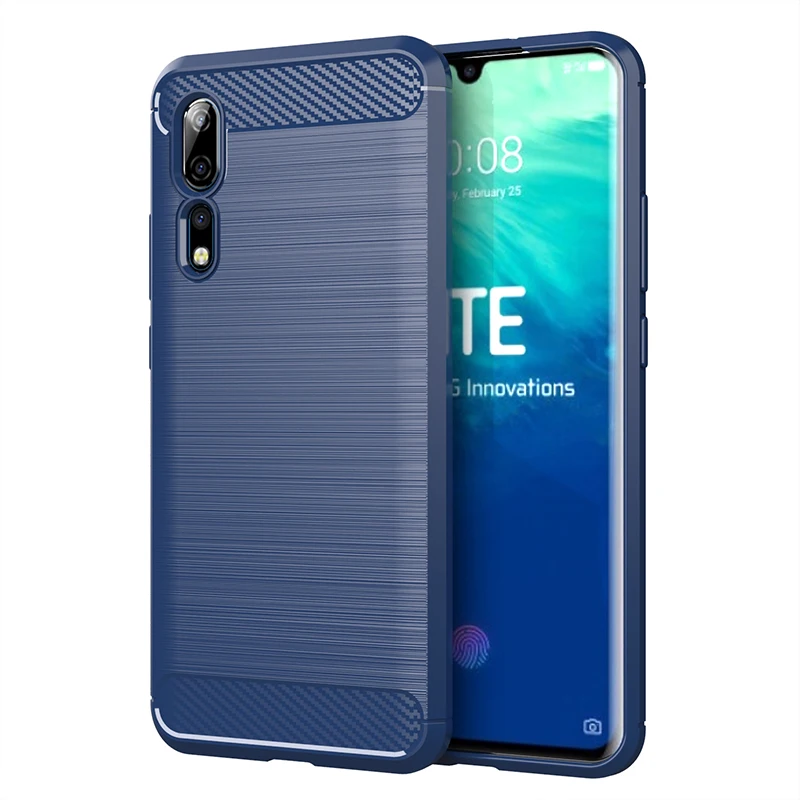Blue Роскошный углеродный Мягкий силиконовый чехол из ТПУ с защитой от царапин, чехол для zte Axon 10 Pro 6,4", чехлы для телефонов - Цвет: Blue