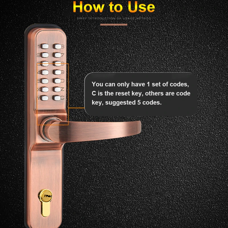 Замок БЕСКЛЮЧЕВОЙ для входной двери Водонепроницаемая клавиатура с цифровым