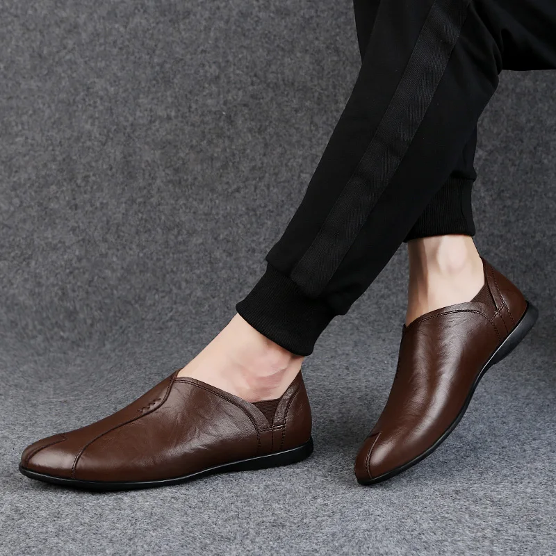 

Men Casual Shoes Fashion Sneakers Genuine Leather Mens Loafers slip on Moccasins Breathable Boat Shoes men Adult Footwear