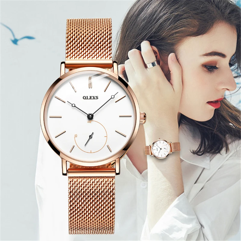 

OLEVS Fashion Women Watches with Mesh Bracelet Rose Gold Casual Luxury Dress Waterproof Wristwatch for Lady zegarek damski 5190