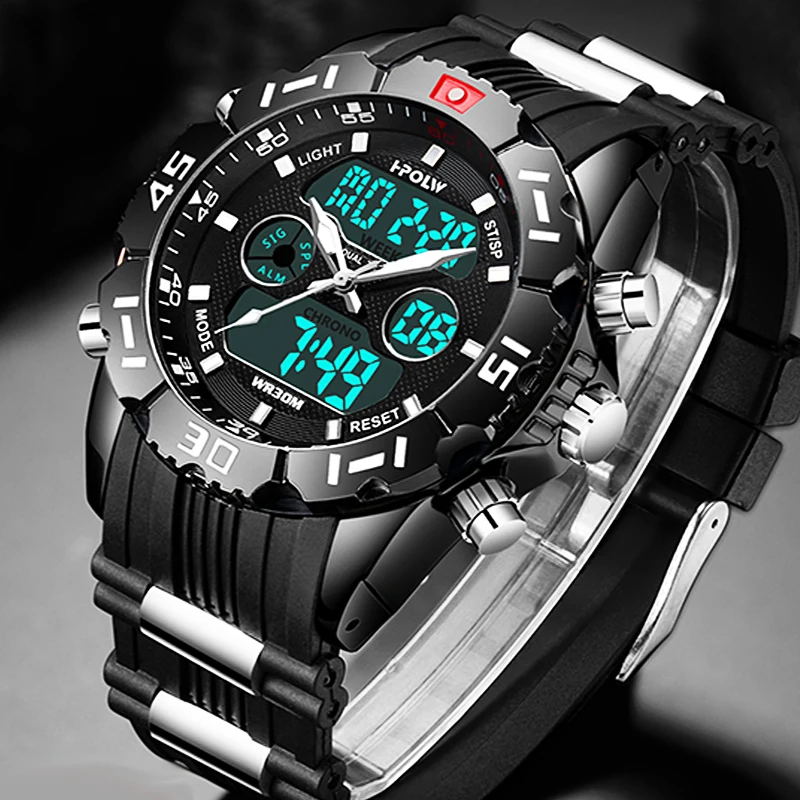 

Fashion Sport Super Cool Men's Quartz Digital Watch Men Sports Watches HPOLW Luxury Brand LED Military Waterproof Wristwatches
