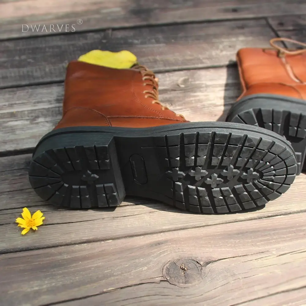 

Retro Short Boots Women Handmade Genuine Leather Martin Boots Biker Boots Lace-Up Combat Boots Chunky Ankle Boots Brown