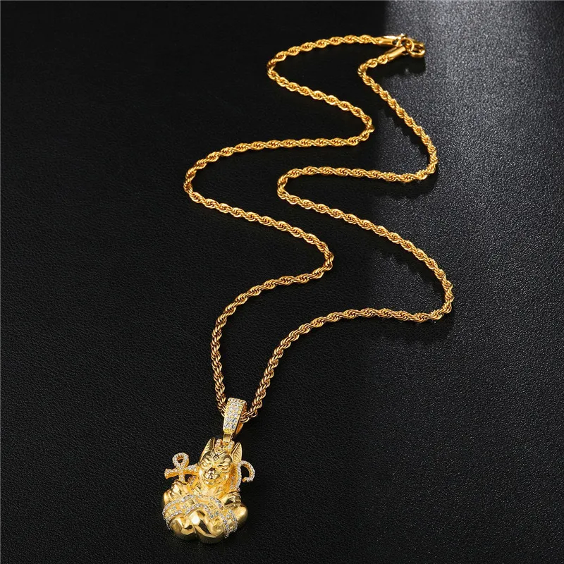 Iced Out египетское ожерелье Anubis Новое поступление Циркон Подвеска Шарм Золотая цепь хип хоп ювелирные изделия для мужчин подарки