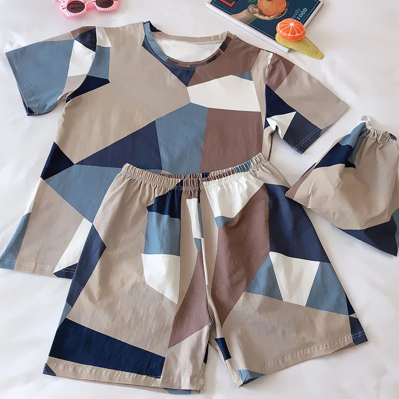 

Tonngirls Casual Summer Short Sleeve Pyjamas Women Patchwork Sleepwear Women Pajama Sets Japanese Geometric Lounge Wear 2021