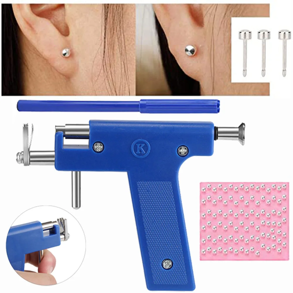 

Professional Ear Piercing Gun Tool Set 98pcs Ear Studs Steel Ear Nose Navel Body Piercing Gun Unit Tool Kit Safety Pierce Tool
