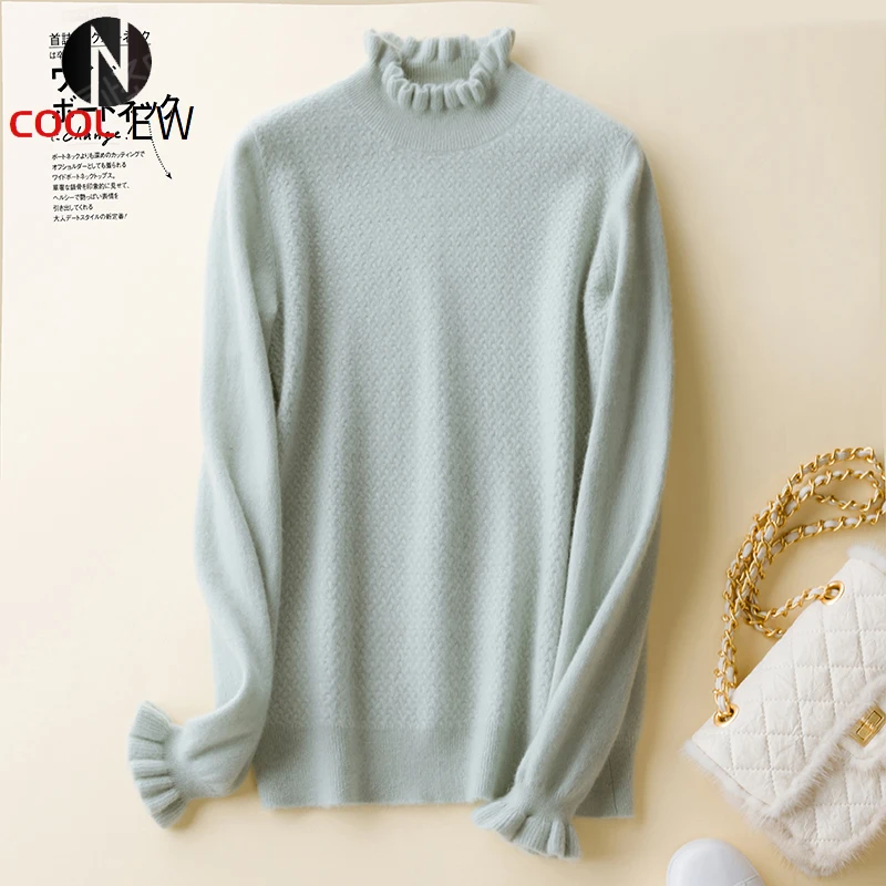 

2021 autumn and winter new fashion cashmere blouse women's warm bottoming shirt 100% pure cashmere