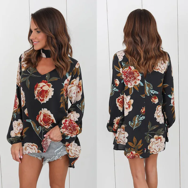 

Popular European And American Women's V-neck Printing Loose Neck T-shirt In Spring And Summer Of 1183fashion