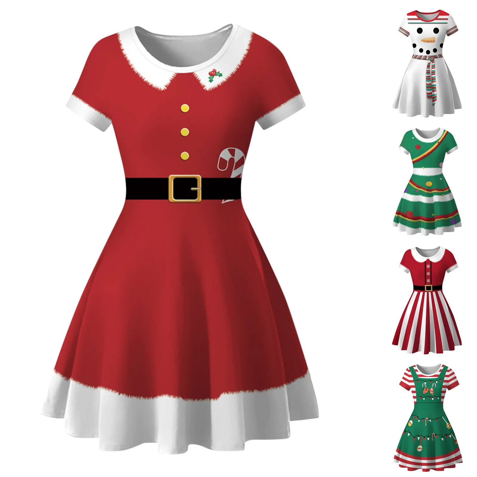 

Рождественское платье, женское повседневное мини-платье с принтом 2021, вечерние ное вечернее платье с круглым вырезом и коротким рукавом, ко...