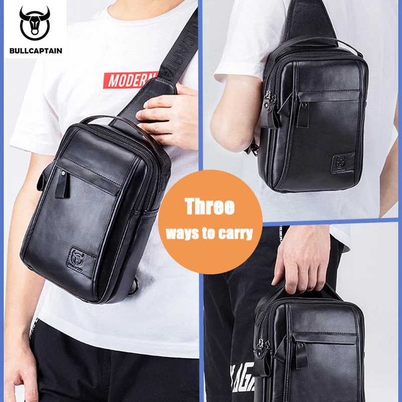 BULLCAPTAIN Leisure Sports Men's Leather Bag Headlayer Cowhide Large Capacity Multi Functional Convenient Crossbody Bag