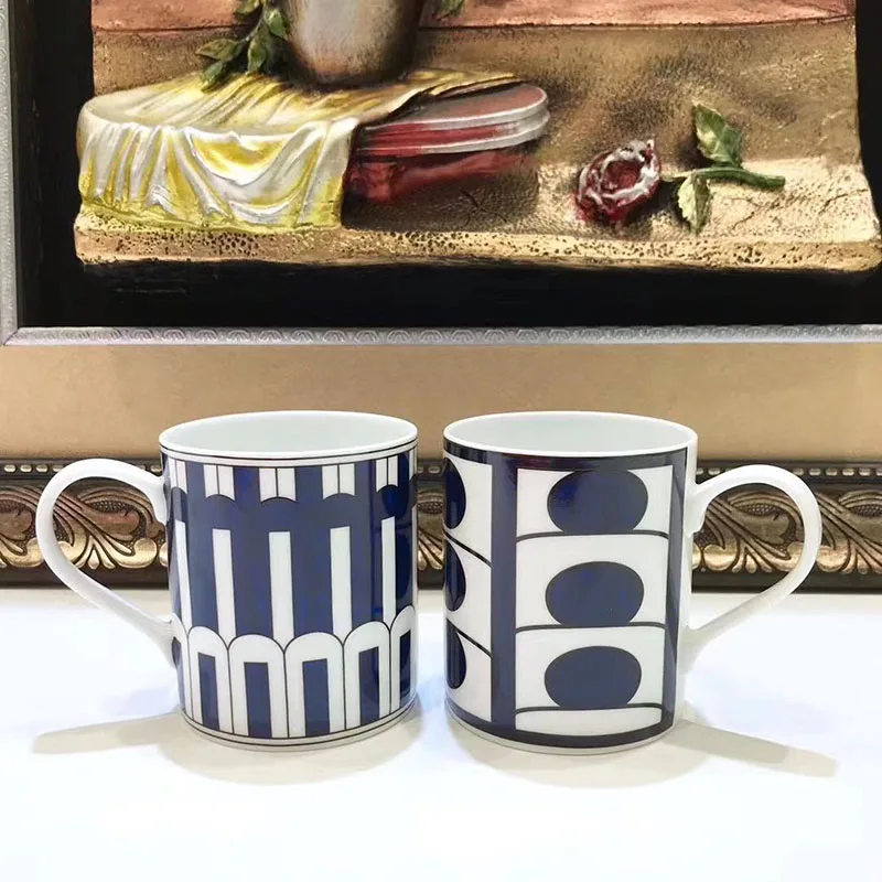 

2PCS/Set High Quality Porcelain Blue Mugs With Orange Box Unique Cups For Coffee Tea Luxury Wedding Birthday Housewarming Gifts
