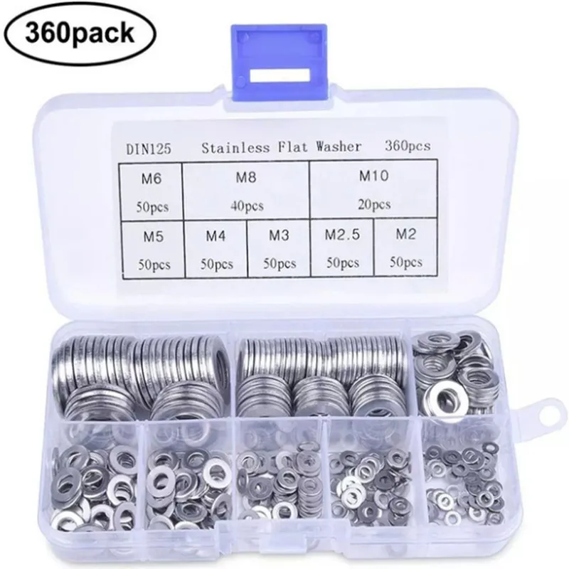 

360pcs M2/M3/M4/M5/M6/M8/M10/ 304 Stainless Steel Plain Washe with Box