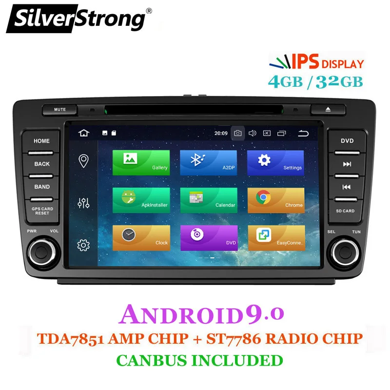 SilverStrong ips автомобильный 2din Octavia2 Android9.0 автомобильный DVD для Skoda Octavia 2 A5 DSP с 4G+ 32G CANBUS Octavia2 DAB+ OBD