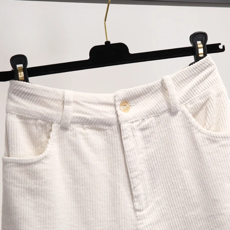 

White Plus Velvet Corduroy Pants Women Thicken Straight Warm Pants Women Autumn Winter Harem Pants Loose Women Sweatpants C6010