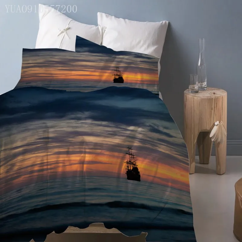 

Landscape Soft Bedding Set for Adults Children Ocean Sunset Sailing Duvet Cover Set Pillowcase Quilt Cover 260x220/140x210