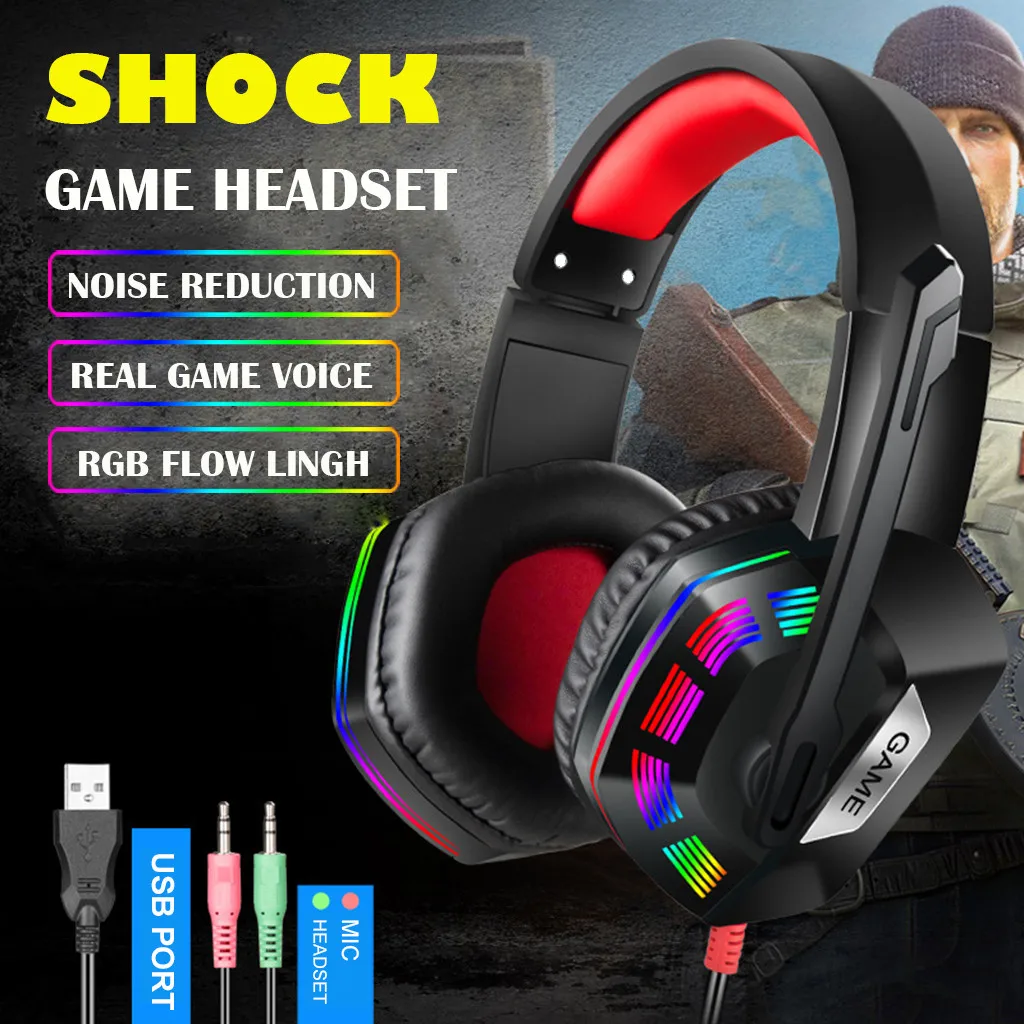 Игровые наушники гарнитура с проводом бас Stereo Casque с подсветкой для PS4 n-Switch PC Собственный удлинительный стержень Mic on.