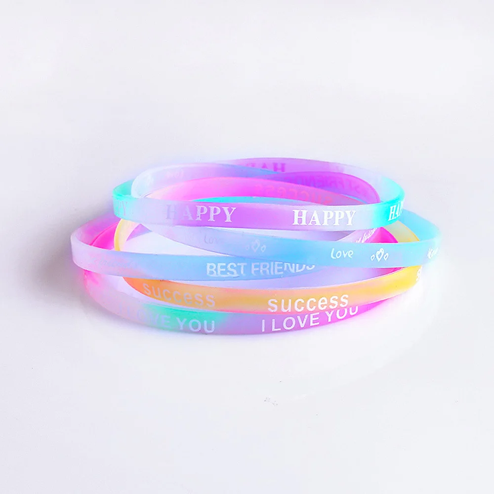 

10pcs/set Candy Color Silicone Letters Bracelet Fashion Men Women Rubber Luminous Cute Sports Wristband Jewelry