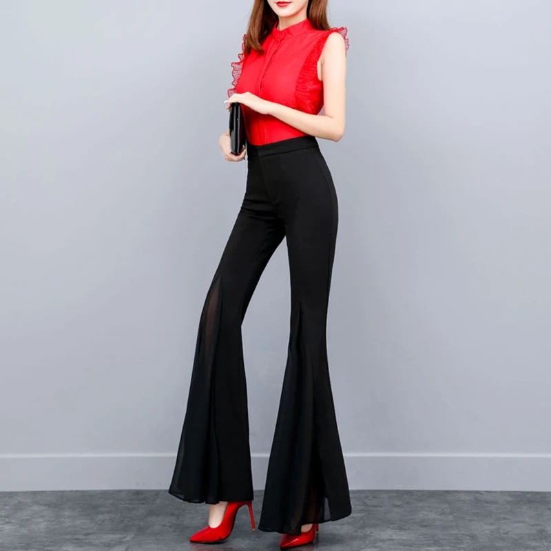

AG-Turn Plus Size Fashion Women'S Spring White Elegant Pants Ladies High-Waist Lace Stitching Wide-Leg Casual Trousers Black New
