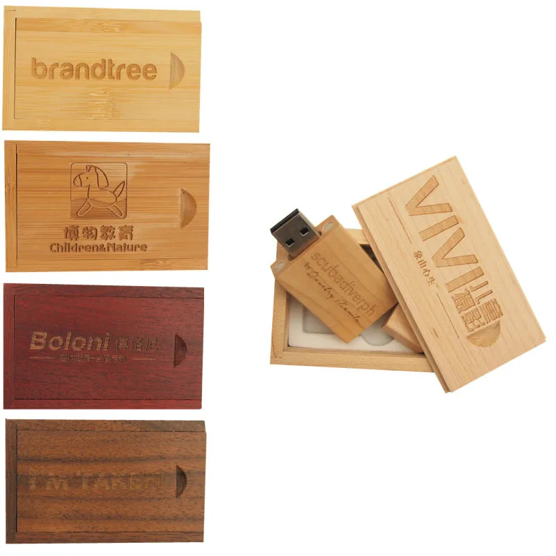 

Custom Logo USB 2.0 High Speed Flash Drive 4GB 8GB 16GB 32GB 64GB 128GB Pen Drives Wooden Memory Stick Wedding Gifts with Box
