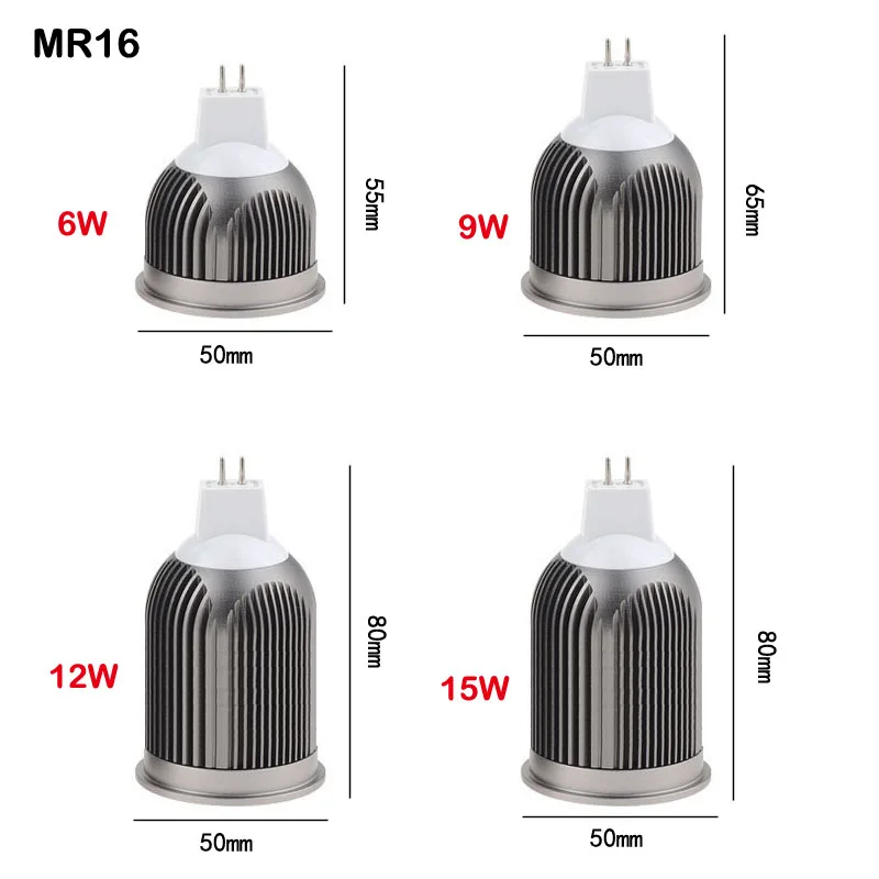 

GU10 E27 GU5.3 MR16 6W 9W 12W 15W AC85-265V 12V Bombillas Led COB Bulb Dimmable Spotlight Lampara lamps for home lighting